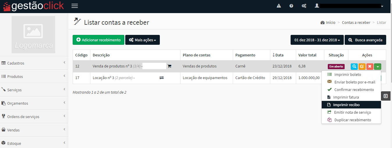 Software de Recibo de Pagamento Sistema de Recibo de Pagamento