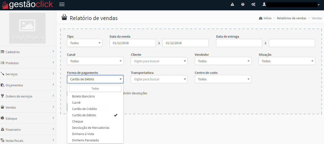 Relatorio de Vendas com Cartão Remaven prorio de Vendas com Cartão