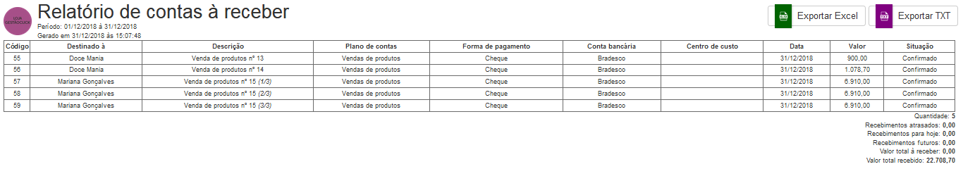 Relatório de Vendas com Cheque relatório de vendas com cheque