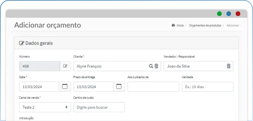 Sistema para orçamentos Sistema para orçamentos