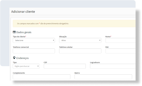 cadastro de clientes e fornecedores